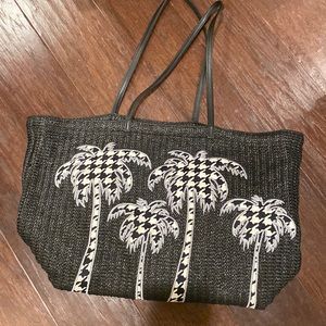 Vera Bradley Womens Black Purse Woven Palm Tree Houndstooth Print Tote Beach Bag